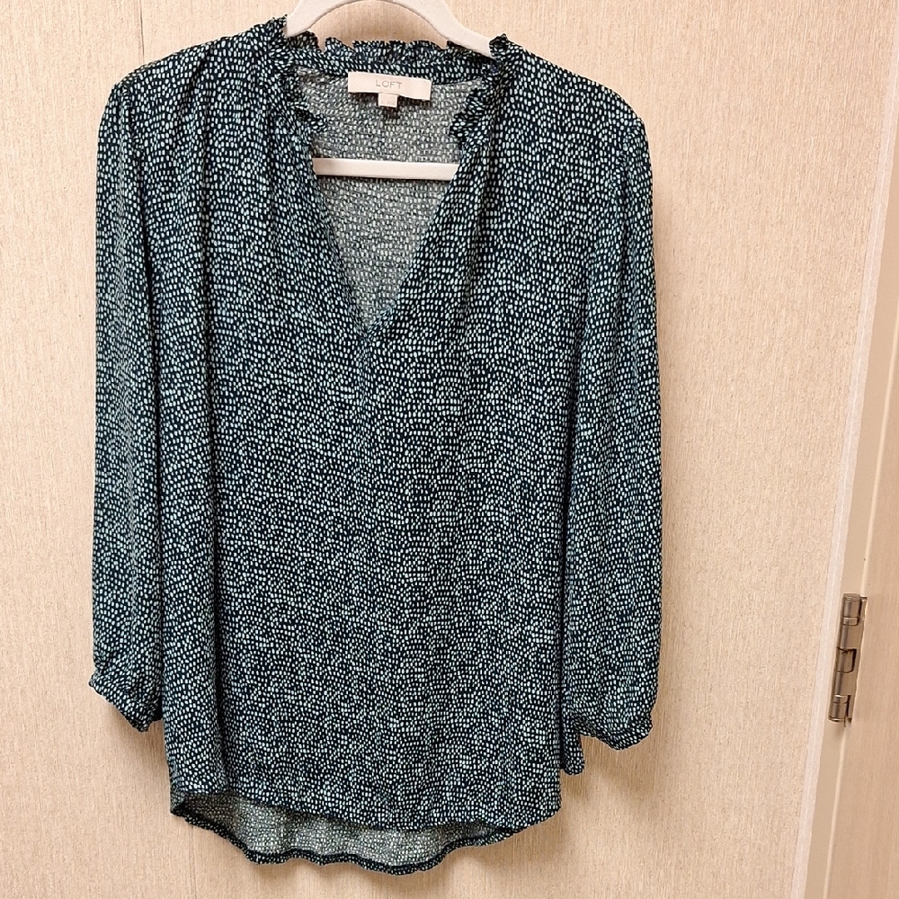 LOFT Blue and White Patterned Blouse